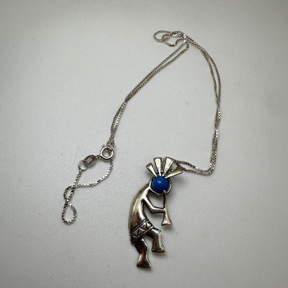 VTG Navajo Jim Calladitto Sterling Kokopelli Pendant Turquoise 925 18" necklace! - Picture 6 of 12